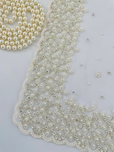 Handmade Premium Beaded Net Saree | Off White | Hand Embroidery | Ships from California